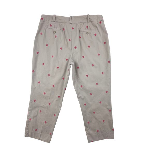 Talbots Signature Embroidered Crop Pants Size 16 Pink Shells Stretch Khaki Chino - Picture 4 of 12